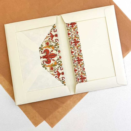 Italian Stationery Flat Card Set ~ 10 Cards + 10 envelopes ~ Florentine Lilium 