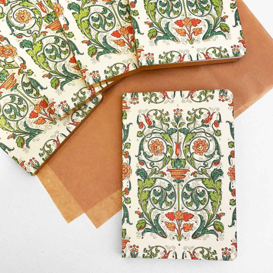 Softcover Italian Florentine Notebook ~ Size A6 ~ Gold Edge ~ Flora Design