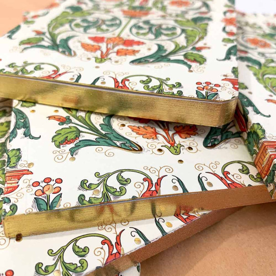 Softcover Italian Florentine Notebook ~ Size A6 ~ Gold Edge ~ Flora Design