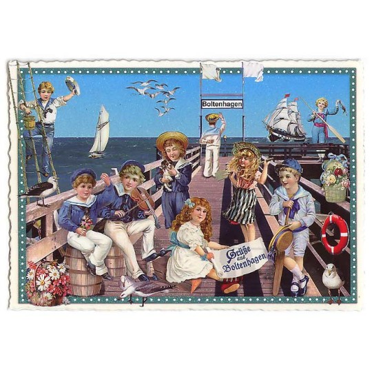 Victorian Children at the Pier Large Postcard ~ Germany