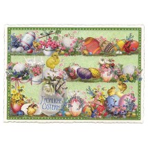 Large Green Chicks and Eggs Easter Postcard ~ Germany