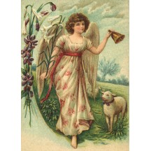Victorian Easter Angel and Lamb XL Embossed Easter Postcard ~ Germany