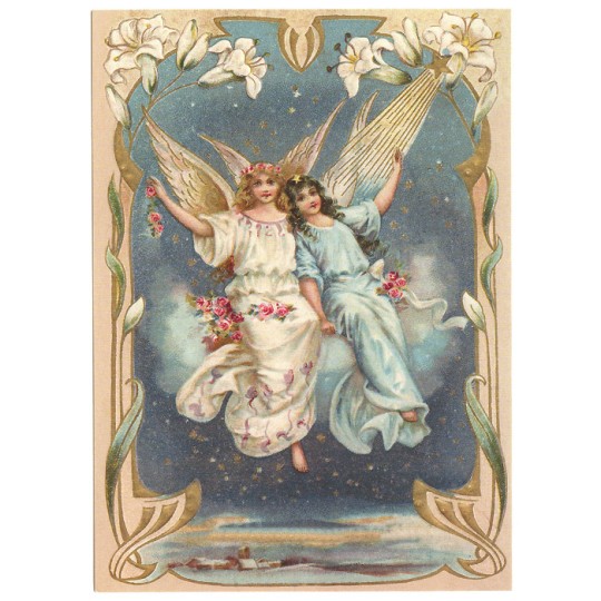 Angels and Lilies XL Embossed Postcard ~ Germany