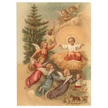 Angel's Nativity XL Embossed Christmas Postcard ~ Germany