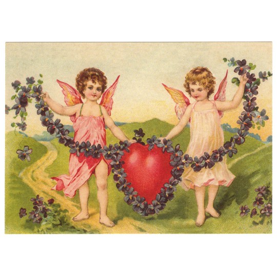 Violets and Angels XL Embossed Valentine Postcard ~ Germany