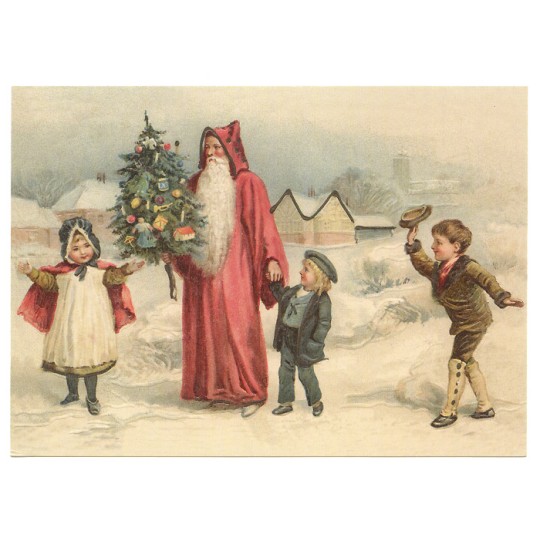 Santa with Children XL Embossed Christmas Postcard ~ Germany