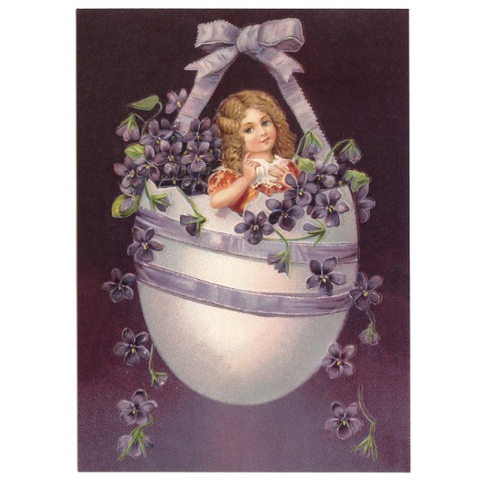Victorian Violets Easter Egg XL Embossed Easter Postcard ~ Germany