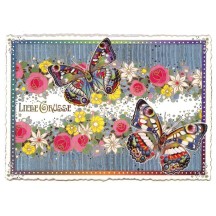 Large Butterflies and Flowers Postcard ~ Germany