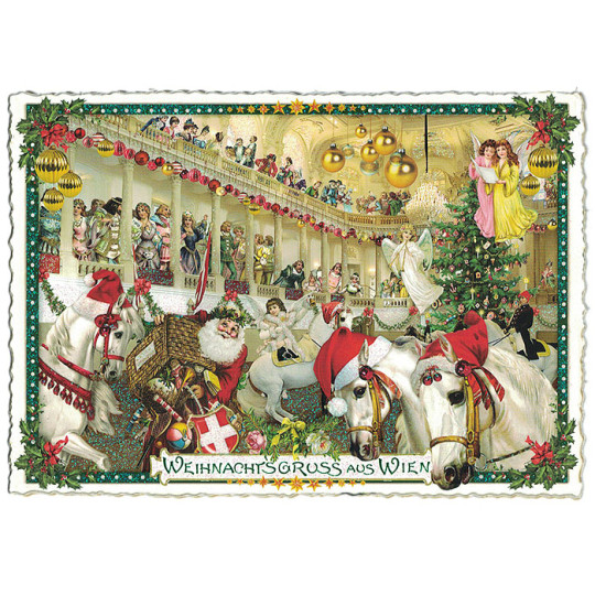 Christmas in Vienna Lipizzaner Stallions Large Postcard ~ Germany