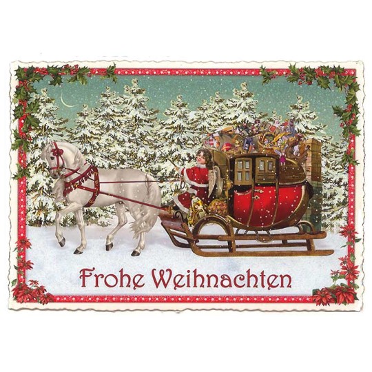 Horse-drawn Sleigh Toy Delivery Large Postcard ~ Germany