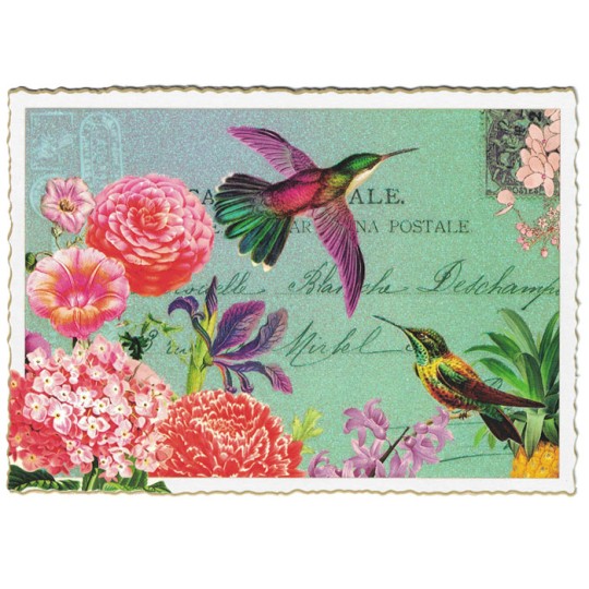 Hummingbird Flower Collage Large Postcard ~ Germany