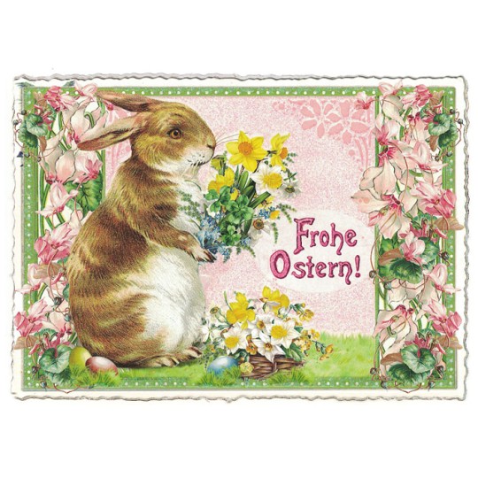 Large Bunny with Flowers Easter Postcard ~ Germany