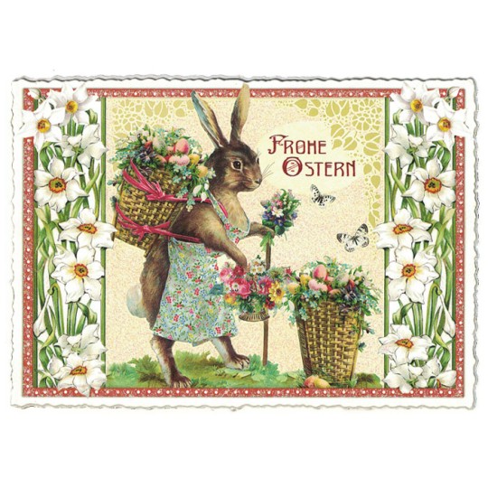 Large Bunny with Daffodils Easter Postcard ~ Germany