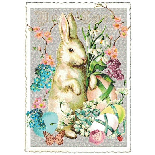 Large White Bunny and Flowers Easter Postcard ~ Germany