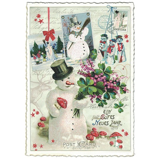 Snowman Collage Large Christmas Postcard ~ Germany
