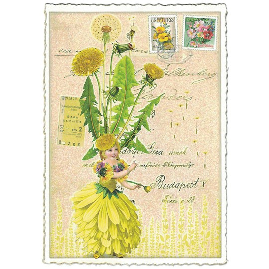 Dandelion Flower Girl Collage Postcard ~ Germany