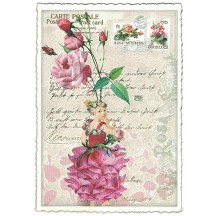 Pink Rose Flower Girl Collage Postcard ~ Germany