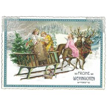 Festive Angel Sleigh Christmas Postcard ~ Germany