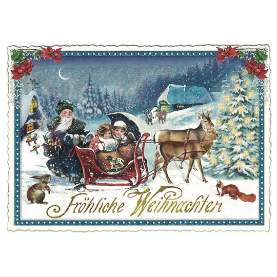 Festive Sleigh Christmas Postcard ~ Germany