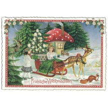 Frohliche Weihnachten Mushroom House Christmas Postcard ~ Germany