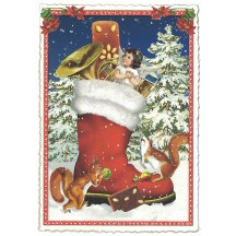 Large Red Boot Christmas Postcard ~ Germany