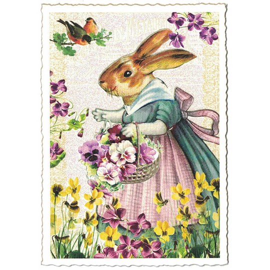 Mrs. Bunny and Flowers Easter Postcard ~ Germany