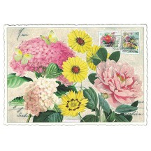 Pink and Yellow Flowers Collage Glittered Postcard ~ Germany
