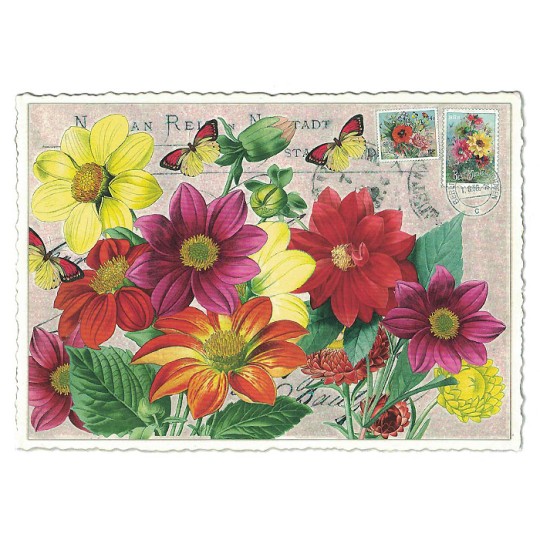 Bold Flowers Collage Glittered Postcard ~ Germany