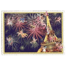 Eiffel Tower Fireworks Large Paris Postcard ~ Germany