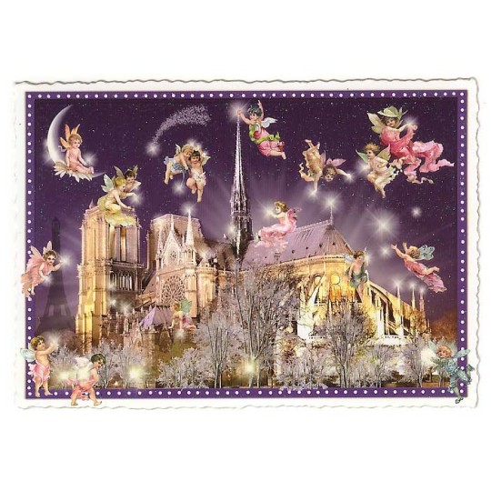 Notre Dame at Night Large Paris Postcard ~ Germany