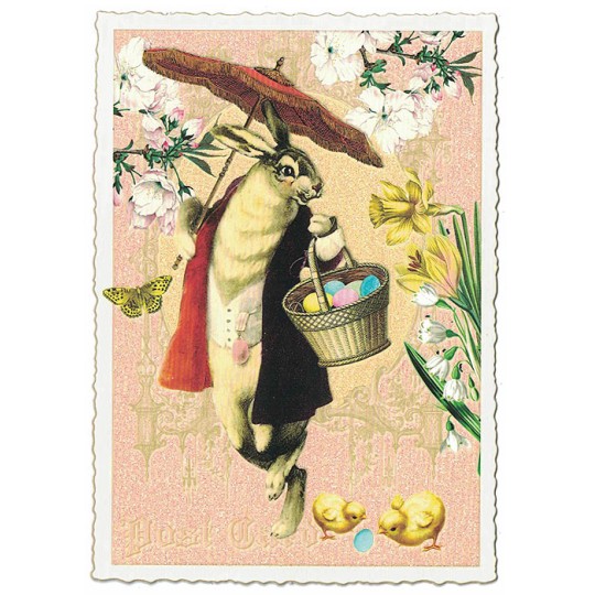 Dapper Bunny and Flowers Easter Postcard ~ Germany