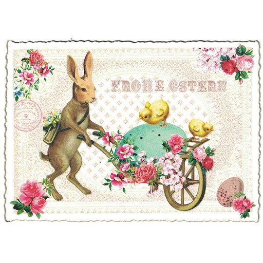 Bunny Egg Cart Easter Postcard ~ Germany