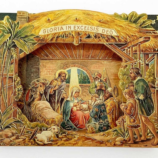 3-D Standing Nativity Scene Christmas Post Card