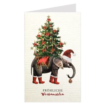 Whimsical Elephant and Christmas Tree Glittered Christmas Card ~ Germany