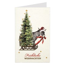 Whimsical Donkey and Christmas Tree Glittered Christmas Card ~ Germany