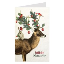 Whimsical Deer and Bunny Glittered Christmas Card ~ Germany
