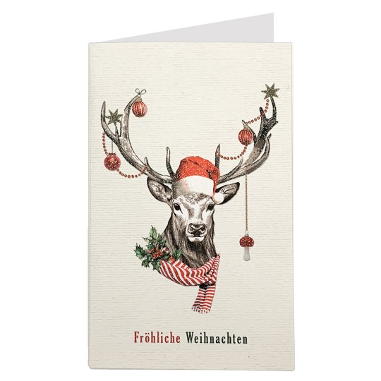 Whimsical Deer Glittered Christmas Card ~ Germany