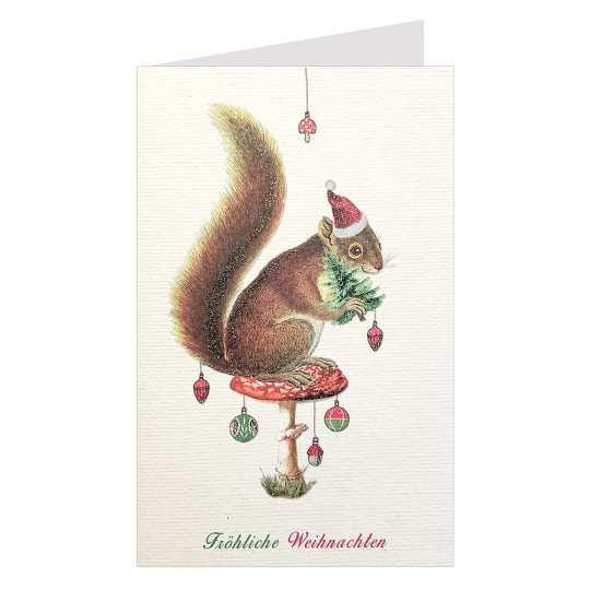 Whimsical Squirrel Glittered Christmas Card ~ Germany