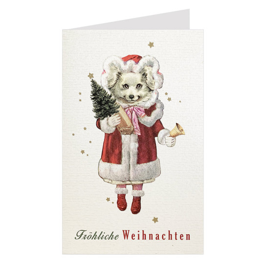 Whimsical Christmas Dog Glittered Christmas Card ~ Germany