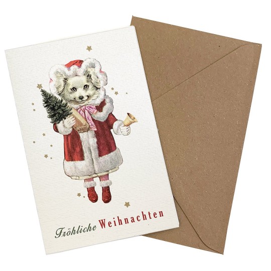 Whimsical Christmas Dog Glittered Christmas Card ~ Germany