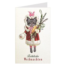 Whimsical Christmas Kitty Cat Glittered Christmas Card ~ Germany
