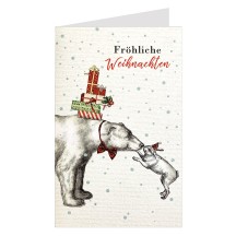 Whimsical Christmas Polar Bear Glittered Christmas Card ~ Germany