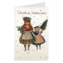 Whimsical Christmas Cats Glittered Christmas Card ~ Germany