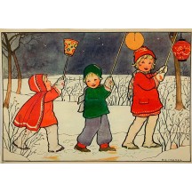 Children with Lanterns Rie Cramer Postcard ~ Holland