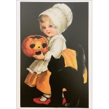 Pumpkin Girl Halloween Postcard ~ Holland