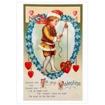 Boy with Heart Pulley Valentine Postcard ~ Holland