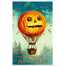 Pumpkin Hot Air Balloon Halloween Postcard ~ Holland