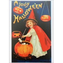 Witch Girl with Pumpkins Halloween Postcard ~ Holland