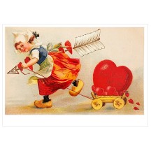 Dutch Girl with Heart Wagon Valentine Postcard ~ Holland