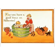 Bobbing for Apples Halloween Postcard ~ Holland